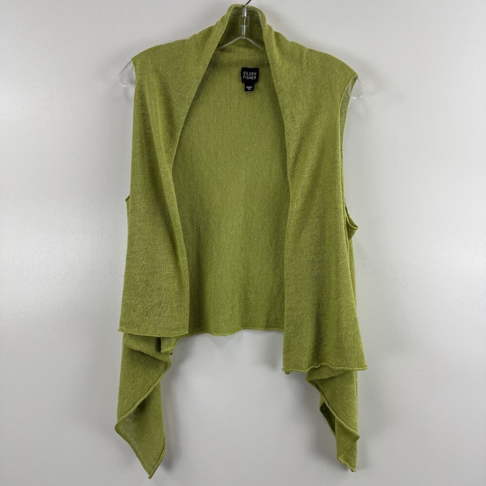 Eileen Fisher Linen Open Front Sleeveless Waterfall Draping Vest Cardigan READ!